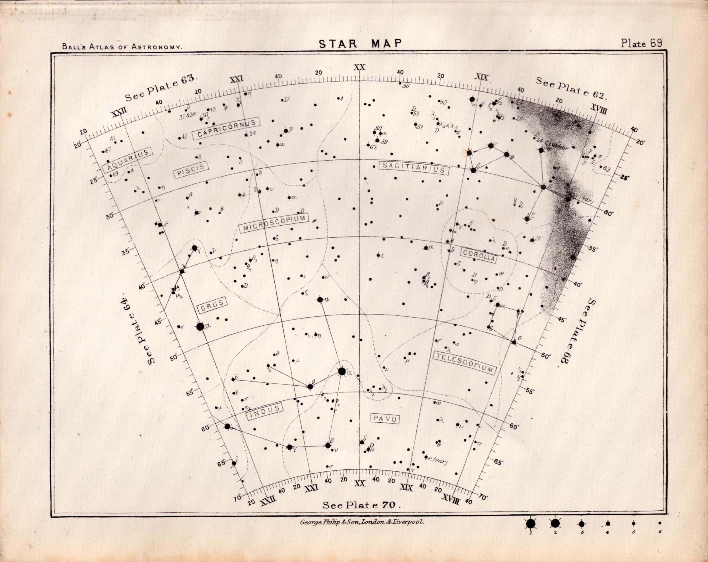 Star Map Chart Victorian Antique 1892 Atlas of Astronomy 69.