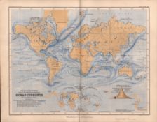 Ocean Currents Around the World 1871 WK Johnston Antique Map.