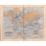 Ocean Currents Around the World 1871 WK Johnston Antique Map.