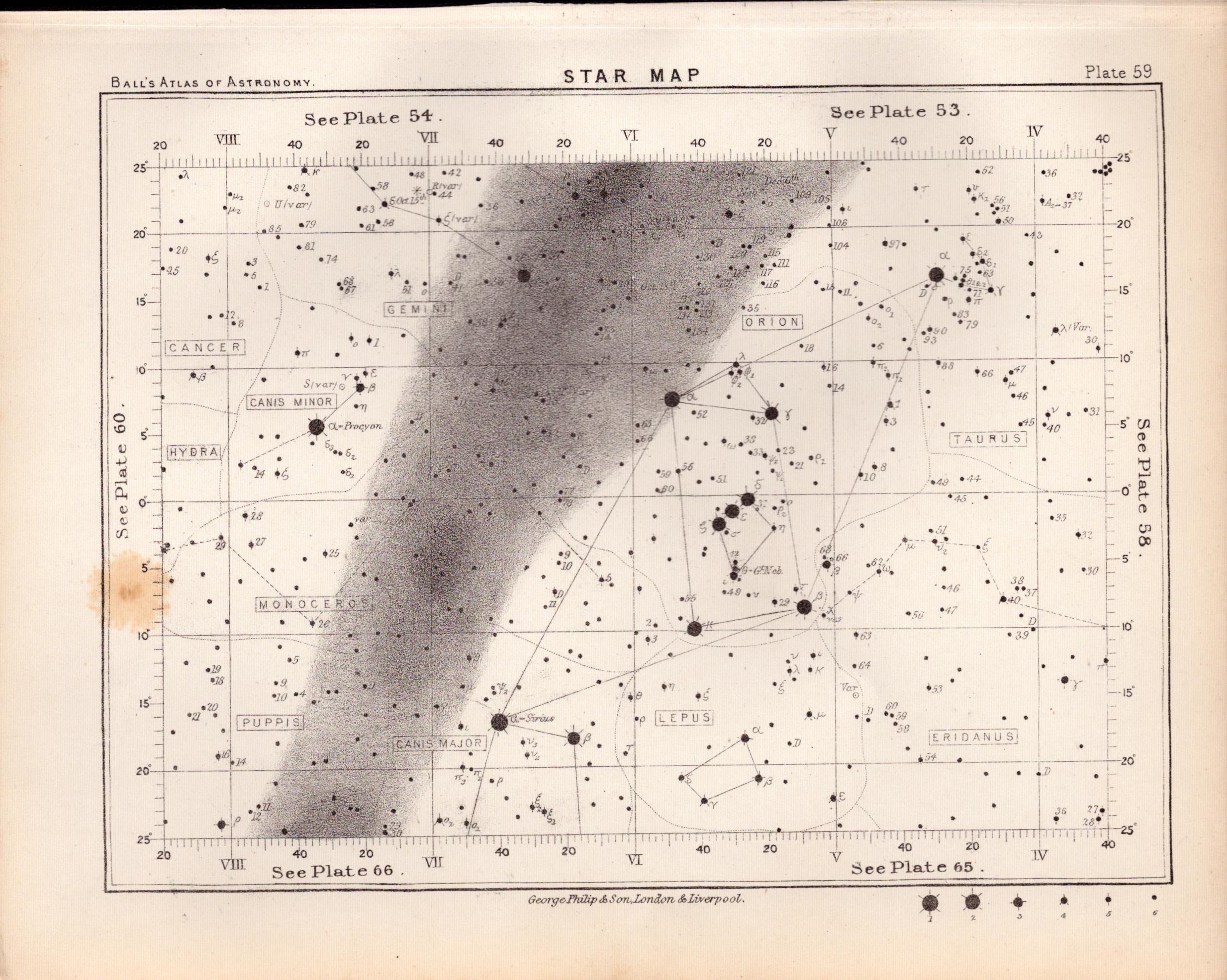 Star Map Chart Victorian Antique 1892 Atlas of Astronomy 59.