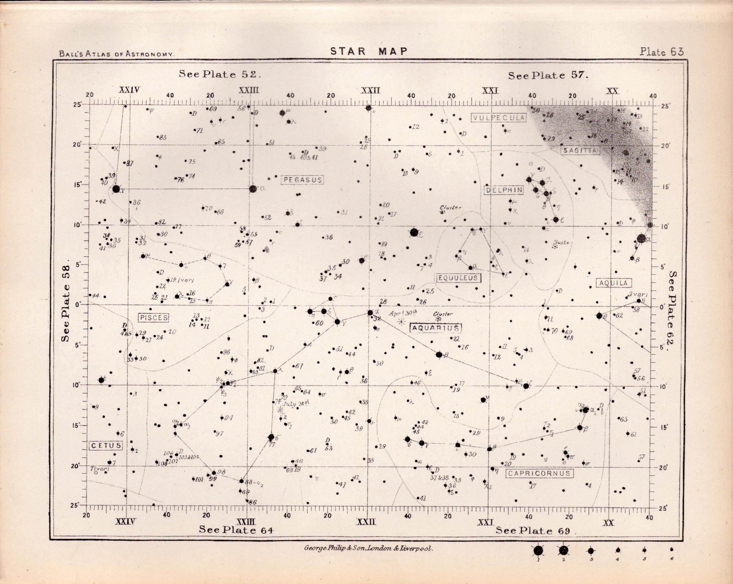 Star Map Chart Victorian Antique 1892 Atlas of Astronomy 63.