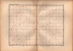 Star Atlas Declination 14 Hr -3 Degrees Astronomy Antique Map.