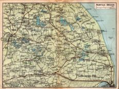 Norfolk Broads coloured Detailed Plan Vintage 1924 Map.