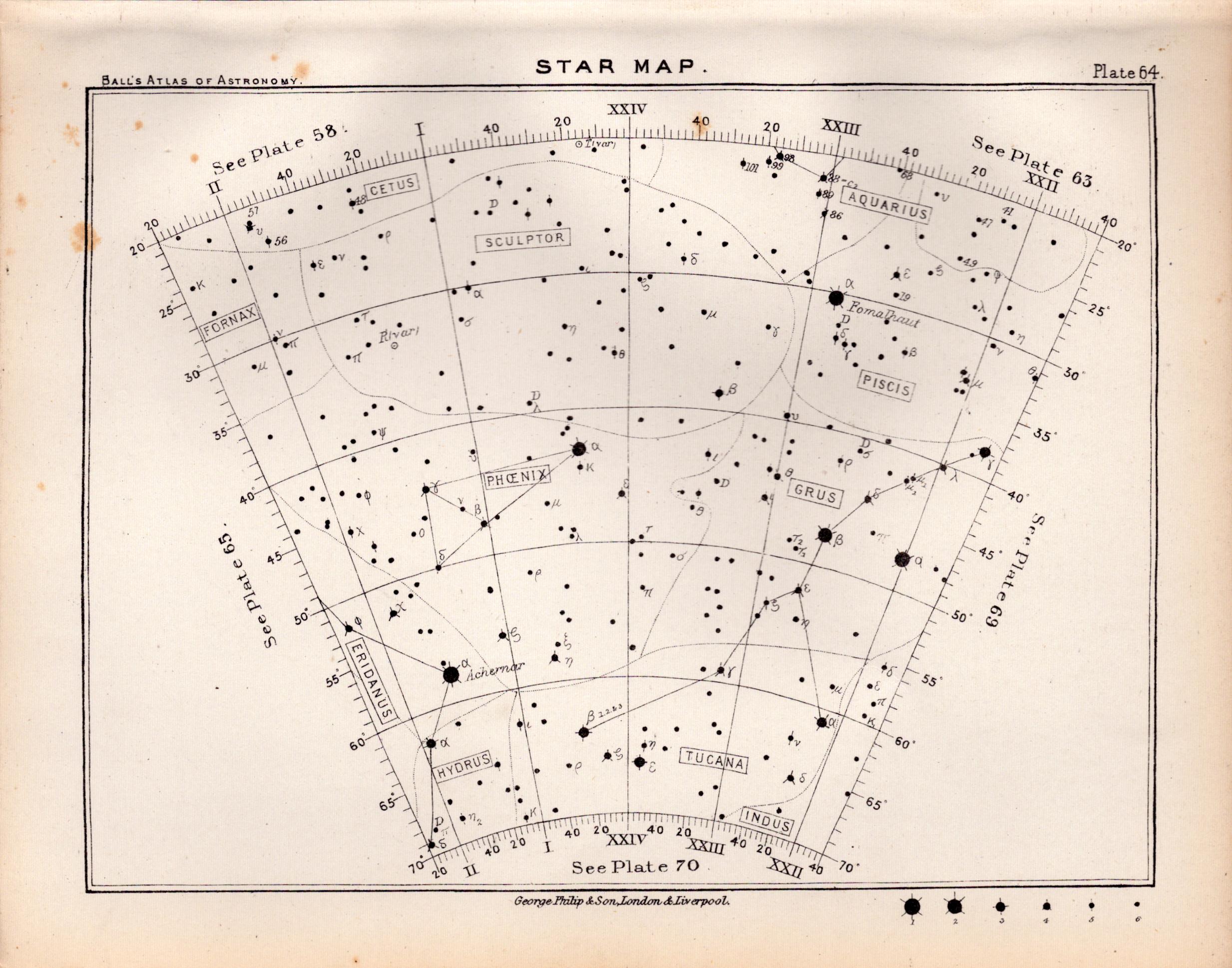 Star Map Chart Victorian Antique 1892 Atlas of Astronomy 64.