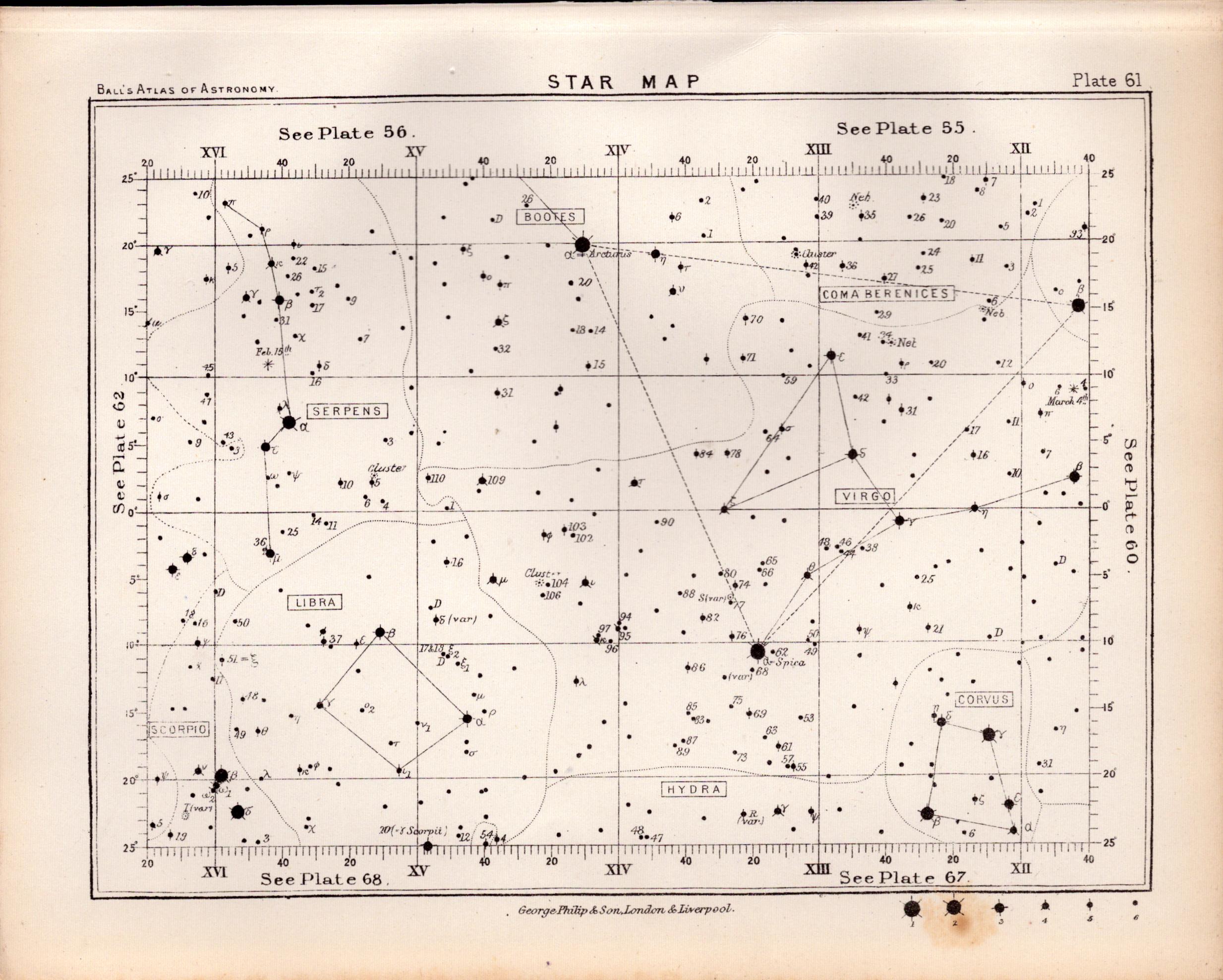 Star Map Chart Victorian Antique 1892 Atlas of Astronomy 61.