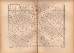 Star Atlas Declination 13 Hr +58 Degrees Astronomy Antique Map.