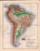 Mountains Valleys South America 1871 WK Johnston Antique Map.