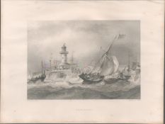 Ramsgate Kent The Lighthouse WH Bartlett Antique 1842 Steel Engraving.