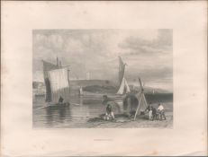 Exmouth Devon Sea Front View Antique WH Bartlett 1842 Steel Engraving.