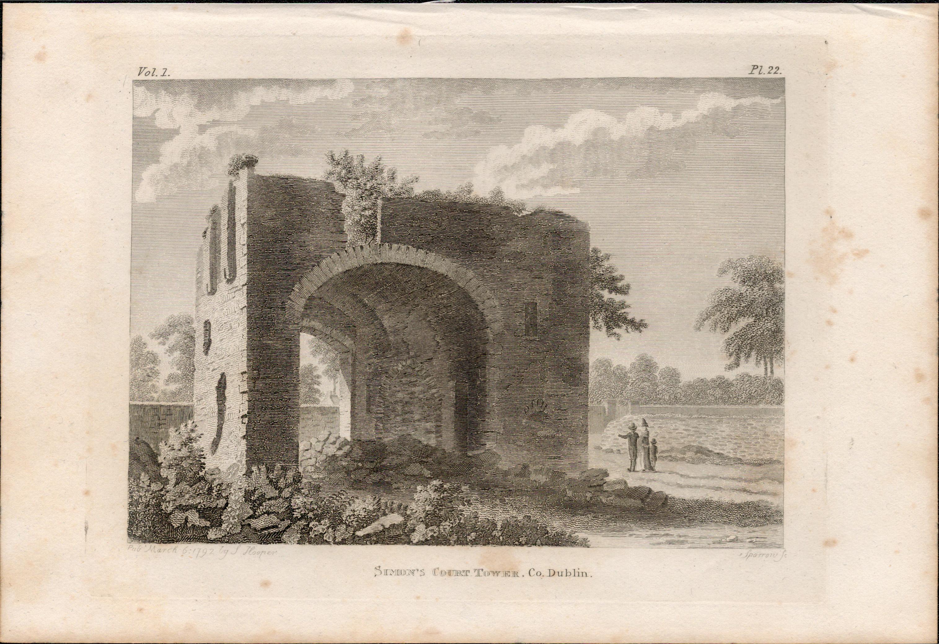 Simons Court Tower Donnybrook Dublin 1791 Francis Grose Antique Print