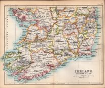 Southern Ireland Double Sided Victorian Antique 1896 Map.