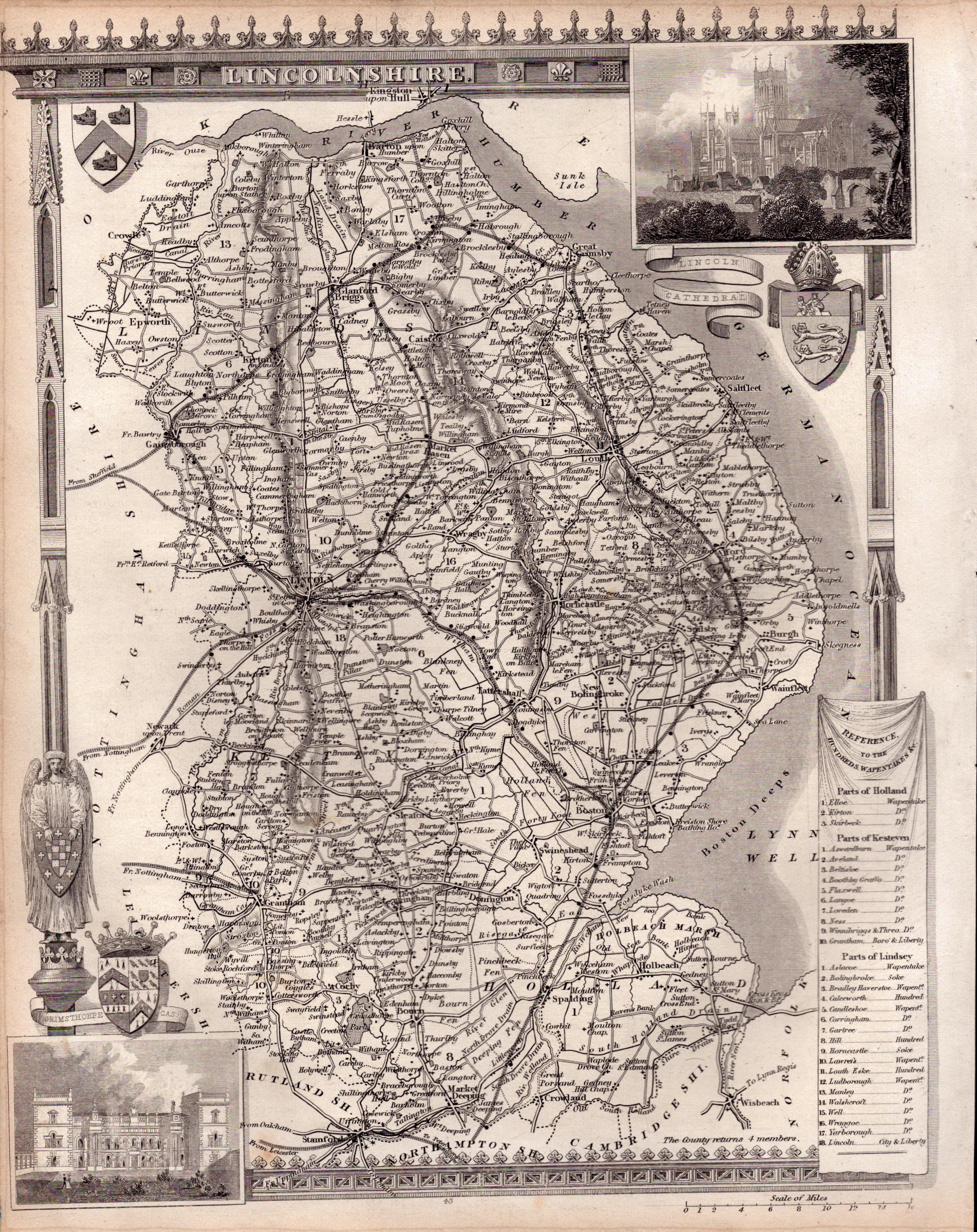 Lincolnshire Steel Engraved Victorian Antique Thomas Moule Map.