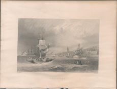 Gravesend Kent View of the Town Antique WH Bartlett 1842 Steel Engraving.
