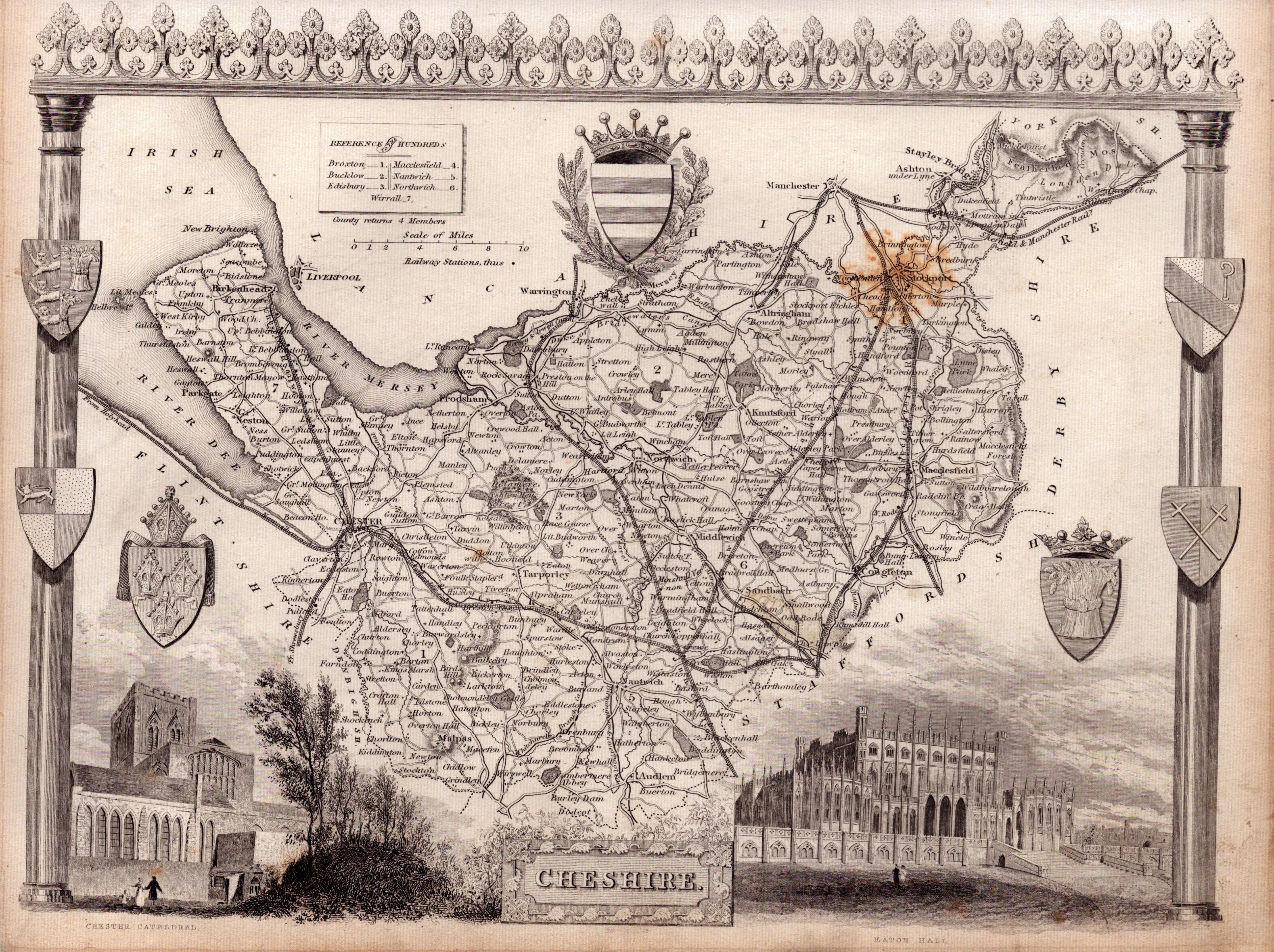 Cheshire Steel Engraved Victorian Antique Thomas Moule Map.