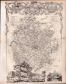 Herefordshire Steel Engraved Victorian Antique Thomas Moule Map.