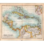 West Indies & Central America Double Sided Antique 1896 Map.