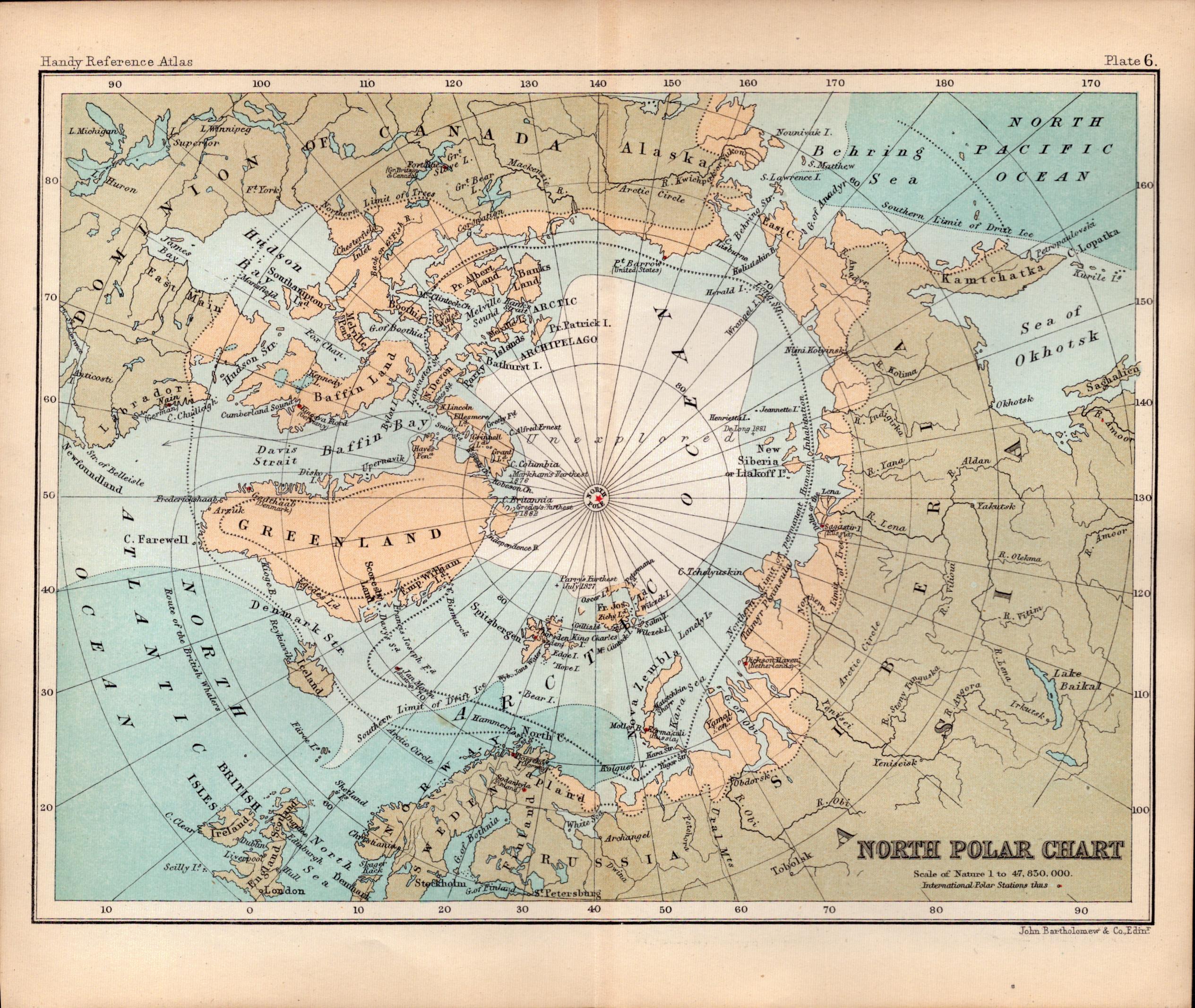 North Polar Chart Double Sided Victorian Antique 1896 Map