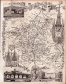 Worcestershire Steel Engraved Antique Thomas Moule Map.