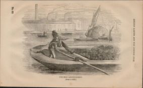 London Thames Lightermen Victorian Antique 1864 Henry Mayhew Print.