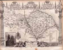 Yorkshire North Riding Steel Engraved Antique Thomas Moule Map.