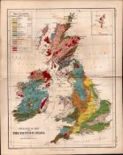 British Isles Geological Antique 1871 WK Johnston Antique Map.