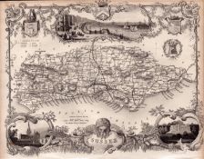 Sussex Steel Engraved Victorian Antique Thomas Moule Map.