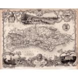 Sussex Steel Engraved Victorian Antique Thomas Moule Map.