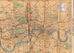 London Tube & Tramway Detailed Coloured Vintage 1924 Map.