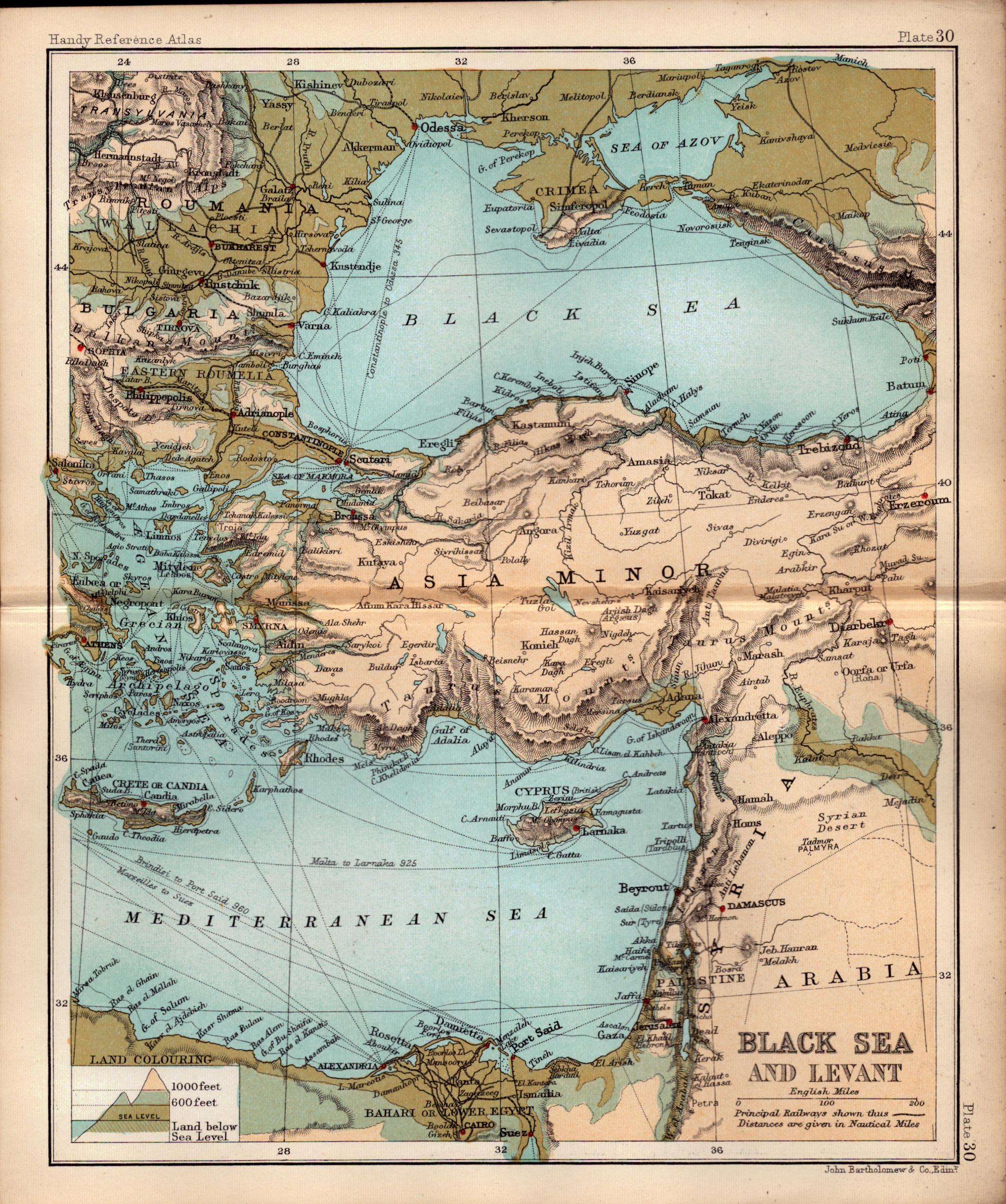 Black Sea & Levant Double Sided Victorian Antique 1896 Map.