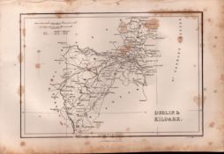 Dublin & Kildare B/W Antique 1850’s Map Mrs Hall Tour of Ireland.