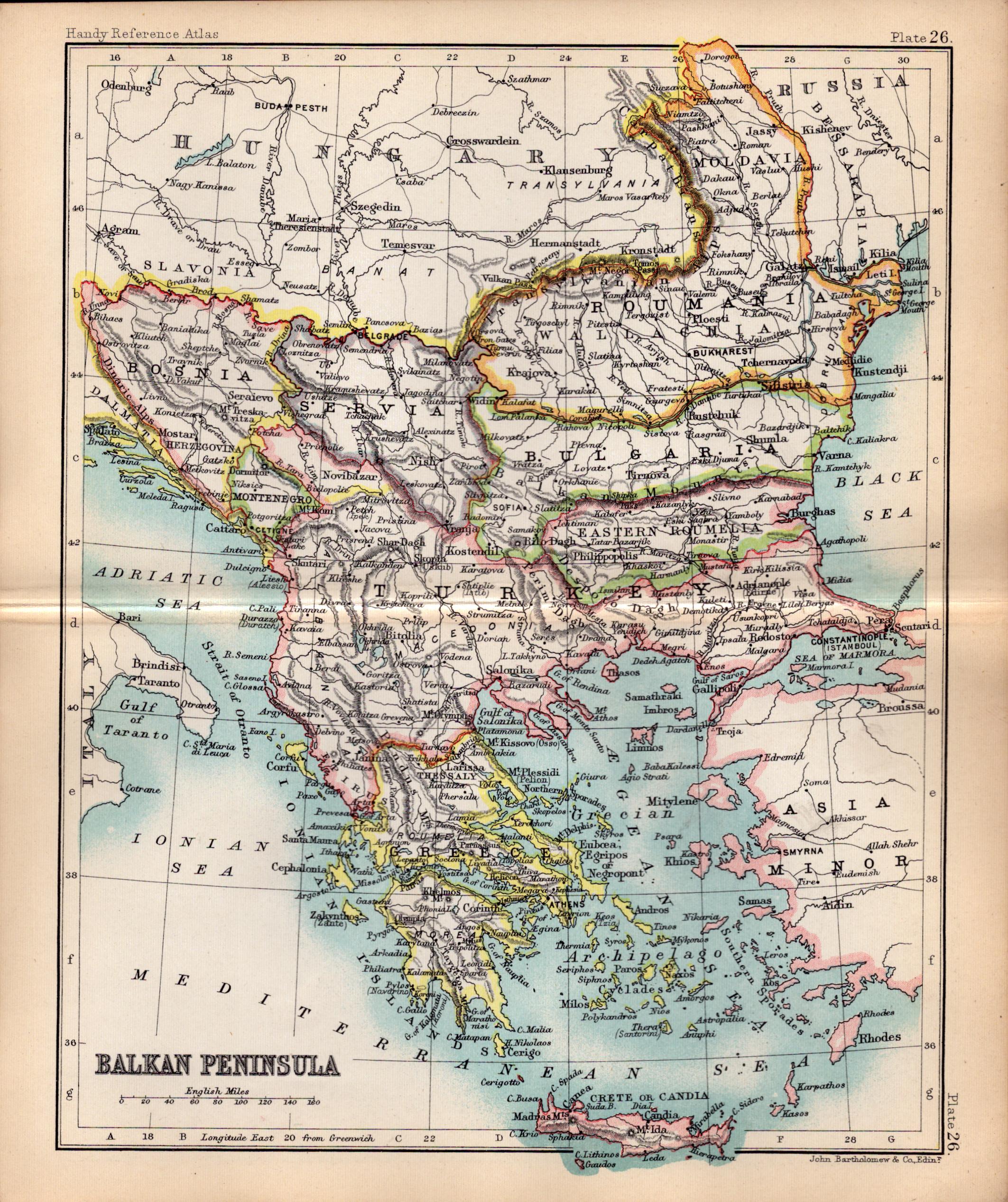 The Balkan Peninsula Double Sided Victorian Antique 1896 Map.