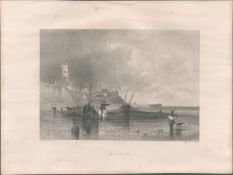 Cromer Norfolk Beach Antique WH Bartlett 1842 Steel Engraving.
