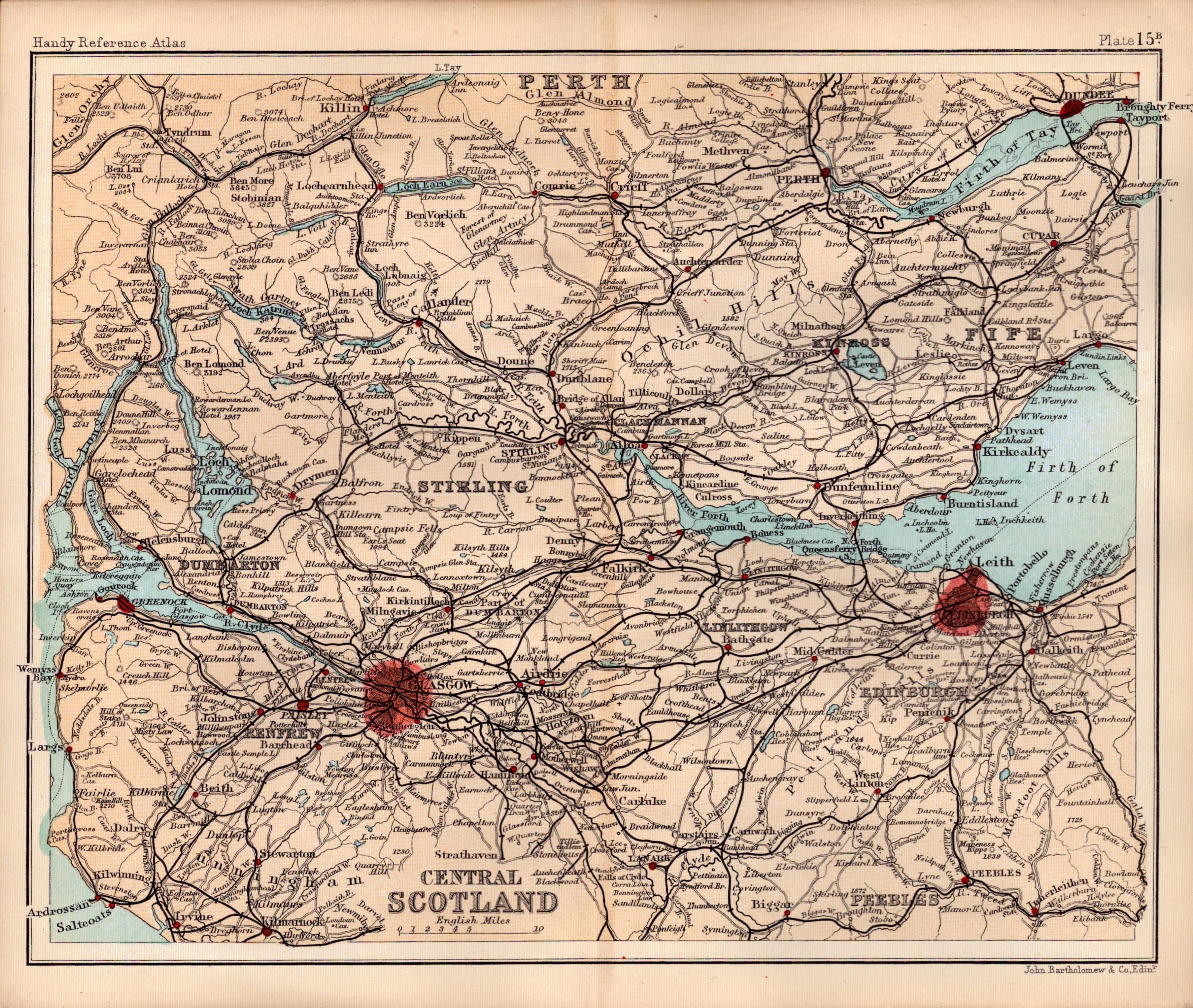 Central Scotland Double Sided Victorian Antique 1896 Map