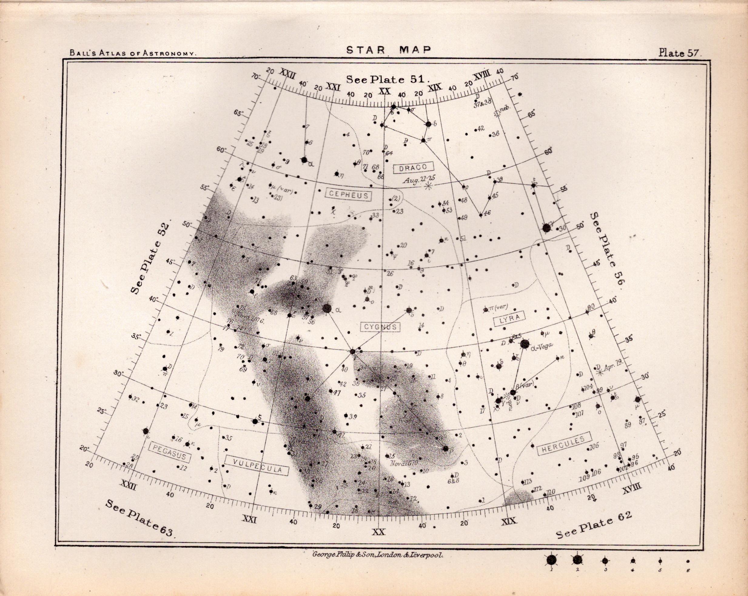 Star Map Chart Victorian Antique 1892 Atlas of Astronomy 57.