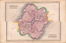 Limerick & Clare 1850’s Antique Map Mrs Hall Tour of Ireland.