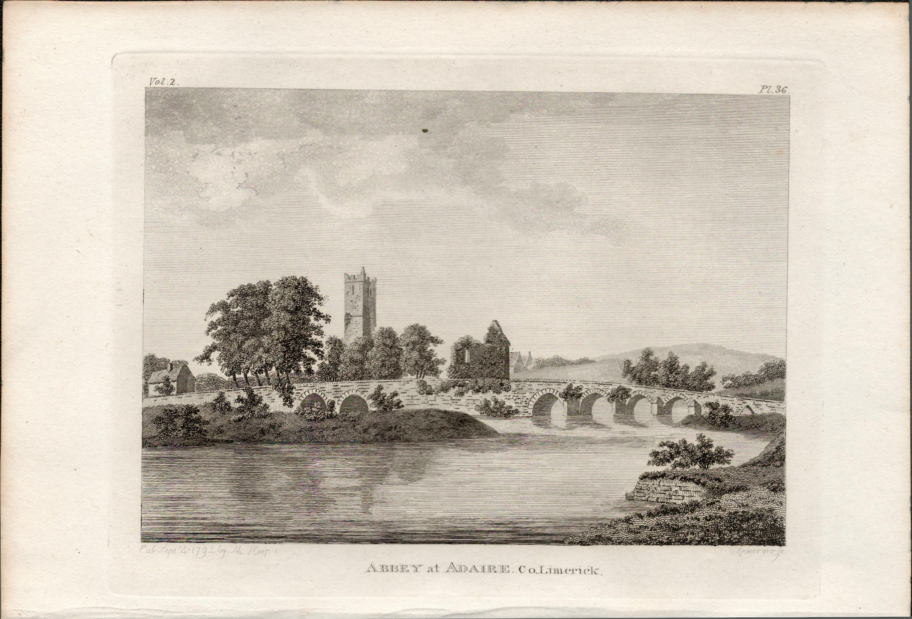 Adair Abbey Co Limerick Rare 1791 Francis Grose Antique Print.