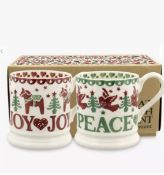 Emma Bridgewater Christmas Joy & Peace Half Pint Mugs, Set of 2, 280ml, Red/Multi