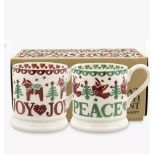 Emma Bridgewater Christmas Joy & Peace Half Pint Mugs, Set of 2, 280ml, Red/Multi