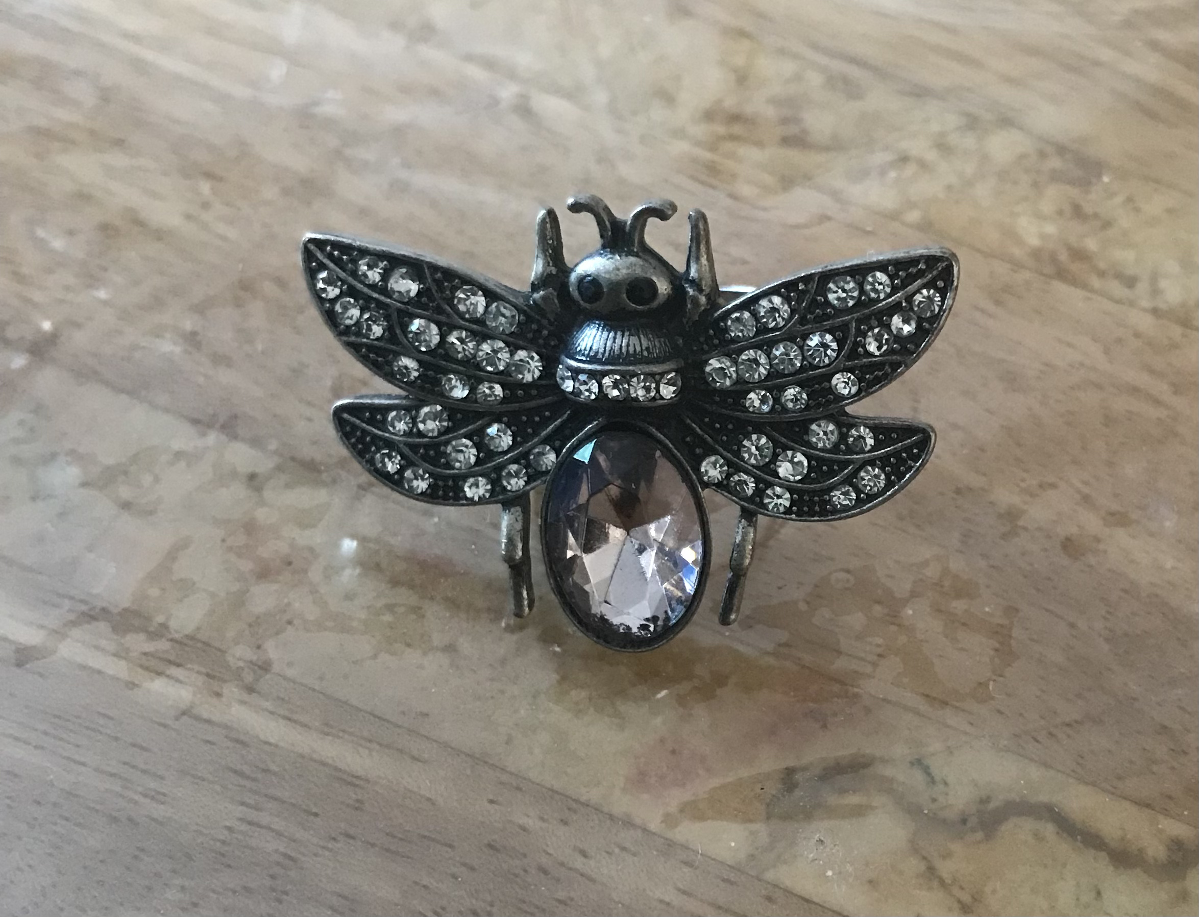 Vintage Ornate Bug Ring With Stone Embellishments
