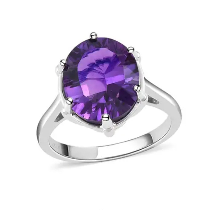 New! African Amethyst Solitaire Ring In Platinum Overlay Sterling Silver - Image 2 of 4