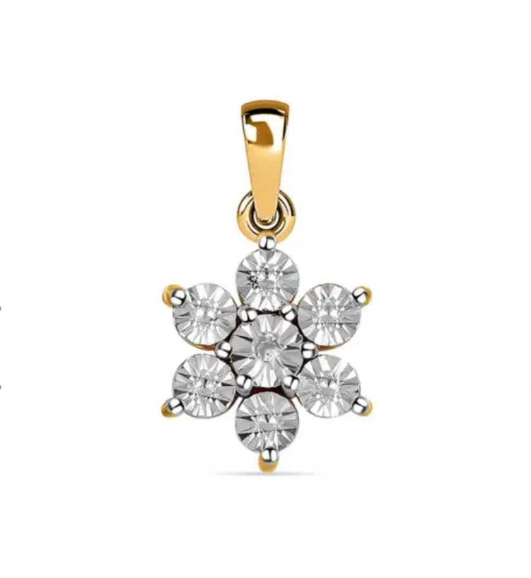 New! Diamond Floral Pendant in 18K Vermeil Yellow Gold Overlay Sterling Silver - Image 3 of 5