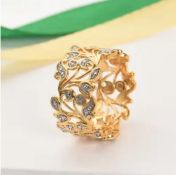 New! Designer Inspired - Diamond Leaf Ring In 18K Vermeil Yellow Gold Overlay Sterling Silver