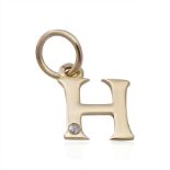 New! 9K Yellow Gold Diamond Initial H Pendant