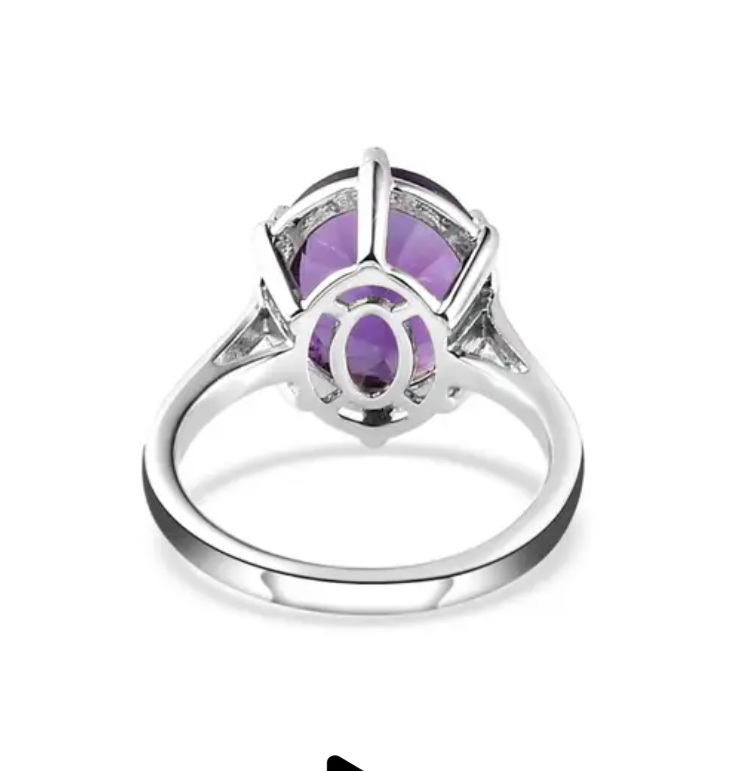 New! African Amethyst Solitaire Ring In Platinum Overlay Sterling Silver - Image 4 of 4