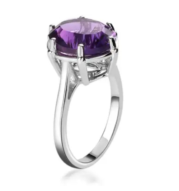 New! African Amethyst Solitaire Ring In Platinum Overlay Sterling Silver - Image 3 of 4
