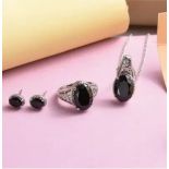 New! 3 Piece Set - Boi Ploi Black Spinel Pendant With Chain, Earrings and Pendant