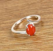 New! Natural Coral Ring & Earrings In Sterling Silver