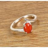 New! Natural Coral Ring & Earrings In Sterling Silver