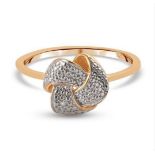 New! Diamond Knot Ring With Earrings In 14K Gold Overlay Sterling Silver