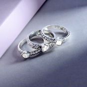 New! 3 Piece Set - Polki Diamond Ring In Sterling Silver